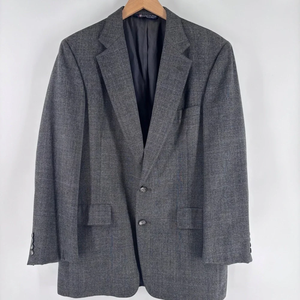 Austin Reed Sport Coat Mens 44 Gray Glen Plaid Wool Blazer Marshall Fields USA